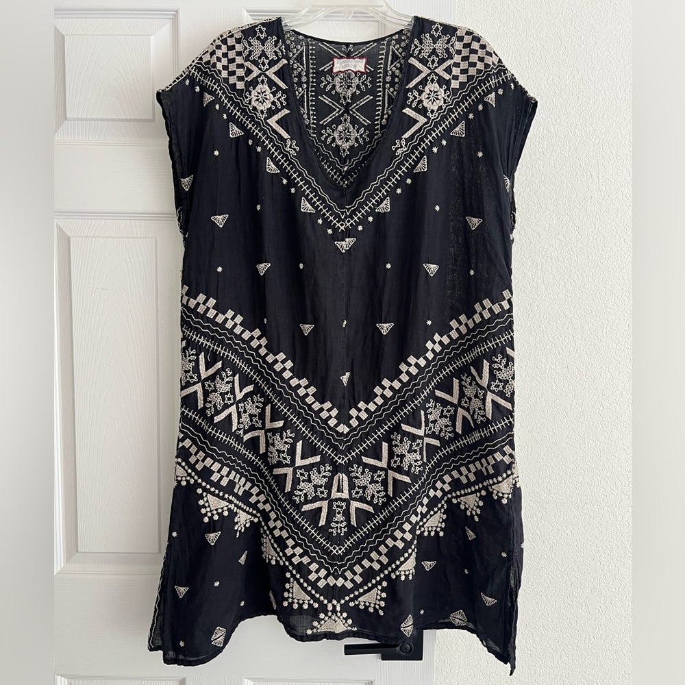 Johnny Was Workshop Black Dress with White Embroidery
